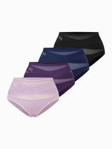 Slumbrini 4pcs Plus Size Women Soft Triangle Panties With Criss Cross Net Mesh Insert - Multicolor - View 3