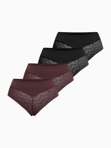 Slumbrini 4pcs/Pack Plus Size Women Lace Trim Mesh Splice Soft Comfortable Sexy Thong Panties - Multicolor - View 3