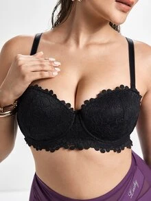 Slumbrini Plus Size Women's Black Lace Strapless Bra - Detachable Straps, Comfortable All Day Wear - Black - View 8