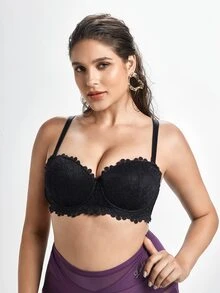 Slumbrini Plus Size Women's Black Lace Strapless Bra - Detachable Straps, Comfortable All Day Wear - Black - View 6