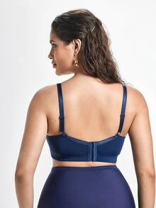 Slumbrini Plus Size Women Navy Blue Floral Embroidery Supportive Bra - Comfortable Loose Hem Support - Blue - View 2