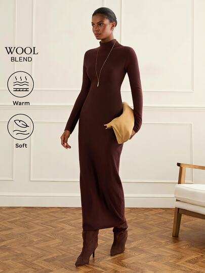 Lilora Women's Elegant High Neck Wool Sweater Dress, High-End Fashion Versatile Elegant Dress, Suitable For Commuting, Daily Casual Outings, Gatherings, Dates, Parties, Leisure, Outings, Holidays, Autumn, Winter, Holiday Travel