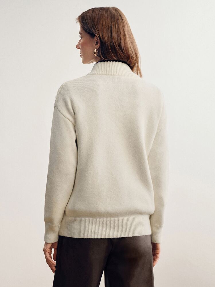 Briarwyn Women's Casual Daily Long Sleeve Cable Knit Half-Zip Sweater With Bear Embroidery, Warm Pullover,Women Fall Winter Sweater,Back To School,Preppy - Beige - View 3