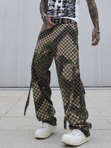 Manfinity EMRG 男士格纹侧袋直筒宽松休闲百搭牛仔裤 - 彩色 - 查看 4