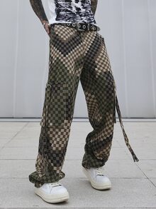 Manfinity EMRG 男士格纹侧袋直筒宽松休闲百搭牛仔裤 - 彩色 - 查看 6