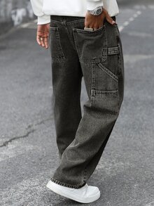 Manfinity EMRG Men's Hip Hop Street Fashion Snow Wash Straight Leg Jeans - Brown - View 3
