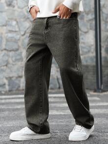 Manfinity EMRG Men's Hip Hop Street Fashion Snow Wash Straight Leg Jeans - Brown - View 6
