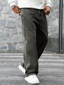 Manfinity EMRG Men's Hip Hop Street Fashion Snow Wash Straight Leg Jeans - Brown - View 4