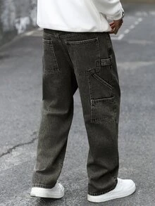 Manfinity EMRG Men's Hip Hop Street Fashion Snow Wash Straight Leg Jeans - Brown - View 5