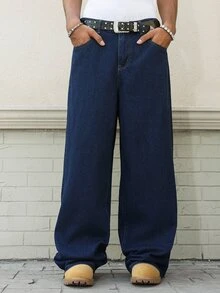 Manfinity EMRG American Vintage Washed Blue Embroidered Back Pocket Jeans - Blue - View 6