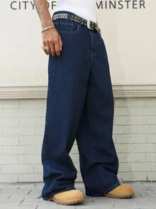 Manfinity EMRG American Vintage Washed Blue Embroidered Back Pocket Jeans - Blue - View 4