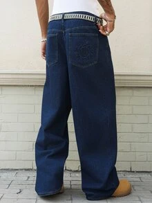 Manfinity EMRG American Vintage Washed Blue Embroidered Back Pocket Jeans - Blue - View 8