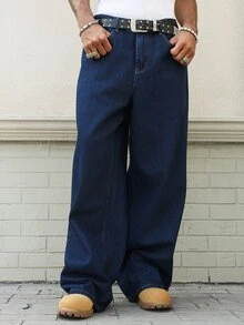 Manfinity EMRG American Vintage Washed Blue Embroidered Back Pocket Jeans - Blue - View 7