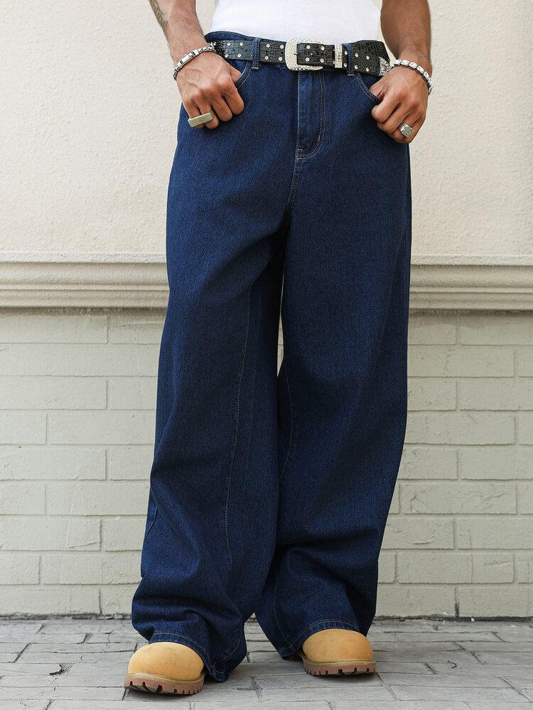 Manfinity EMRG American Vintage Washed Blue Embroidered Back Pocket Jeans - Blue - View 7