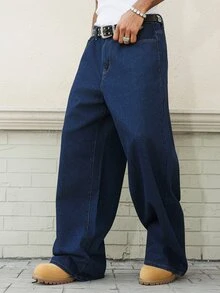 Manfinity EMRG American Vintage Washed Blue Embroidered Back Pocket Jeans - Blue - View 3