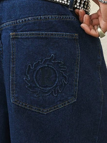 Manfinity EMRG American Vintage Washed Blue Embroidered Back Pocket Jeans - Blue - View 9