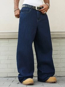 Manfinity EMRG American Vintage Washed Blue Embroidered Back Pocket Jeans - Blue - View 5