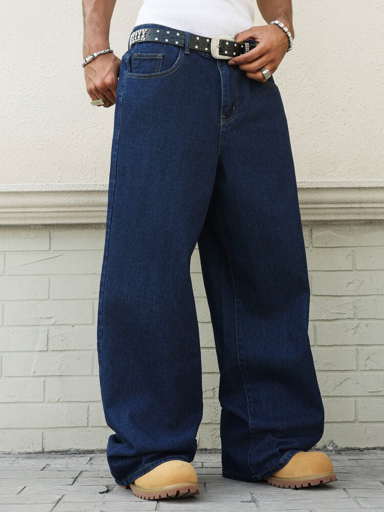 Manfinity EMRG American Vintage Washed Blue Embroidered Back Pocket Jeans - Blue - View 5