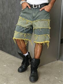 Manfinity EMRG Unisex American Style Distressed Hem Wide Leg Denim Shorts - Multicolor - View 5