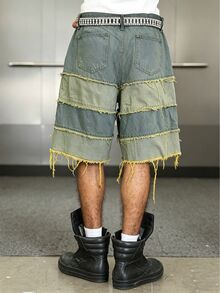 Manfinity EMRG Unisex American Style Distressed Hem Wide Leg Denim Shorts - Multicolor - View 2