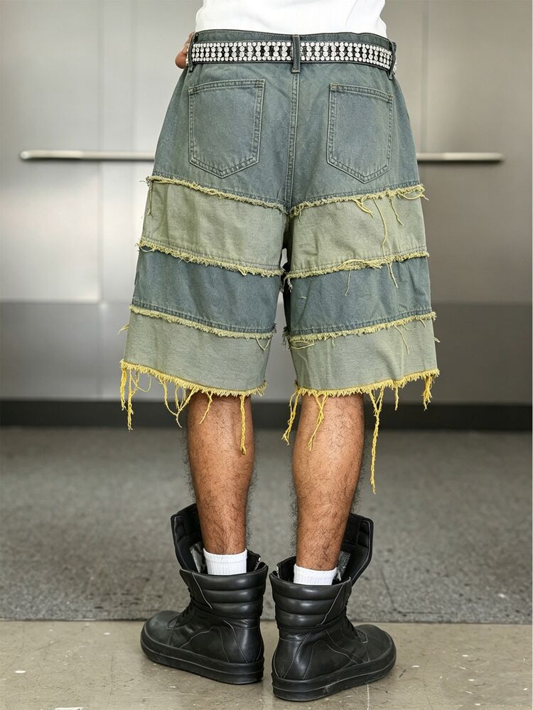 Manfinity EMRG Unisex American Style Distressed Hem Wide Leg Denim Shorts - Multicolor - View 2