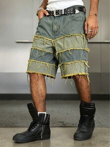 Manfinity EMRG Unisex American Style Distressed Hem Wide Leg Denim Shorts - Multicolor - View 7