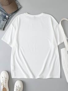 Slaydiva Plus Size Women's Casual Minimalist Cross Graphic Short Sleeve T-Shirt, Summer Suitable For Going Out - White - View 5