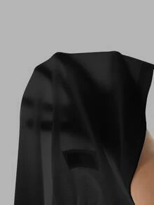 Slaydiva Plus Size Casual Sexy Solid Color V-Neck Short Sleeve Fitted T-Shirt, Summer, Going Out Formal Tops Black - Black - View 9