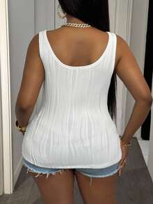 Slaydiva Plus Size Women Casual Modest Traditional Basic Camisole, Deep V-Neck And Fine Ribbed Texture, White Bussines Summer - White - View 2