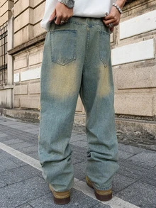 GENIUS ODE Jeans casuales de corte holgado con bolsillos, dobladillo deshilachado y desgastado para hombres - Multicolor - Ver 2