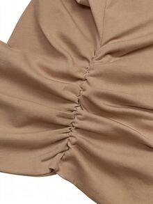 Slaydiva Plus Size Women's Solid Color Square Neck Short Sleeve Casual T-Shirt - Khaki - View 8