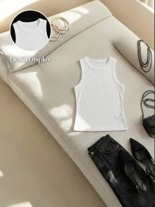 Slaydiva Plus-Size Fitted Casual Soft White Tank Top; Comfortable, Stretchy Fabric; A Versatile Wardrobe Staple. Formal Gym Summer - White - View 9