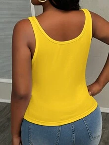 Slaydiva Plus Size Women V-Neck Racerback Camisole Top - Soft Yellow, Casual Streetwear Baselayer Cami With Side Ruched Details Formal Vacation Summer - Yellow - View 3