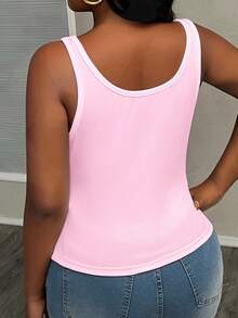 Slaydiva Camiseta de tirantes básica de mujer de talla grande con cuello en V profundo, ajuste ceñido y acanalado, con pliegues laterales, color blanco semitransparente - Rosa - Ver 3