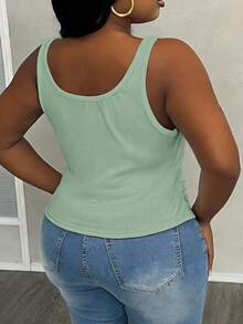 Slaydiva Camiseta de tirantes básica de mujer de talla grande con cuello en V profundo, ajuste ceñido y acanalado, con pliegues laterales, color blanco semitransparente - verde menta - Ver 6