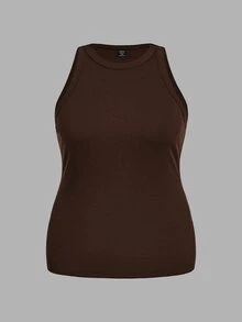Slaydiva Plus Size Women Solid Color Ribbed Wide Hem Fitted Sports Tank Top, Suitable For Spring & Summer White Black Capri Women's Tank Tops - Multicolor - View 10