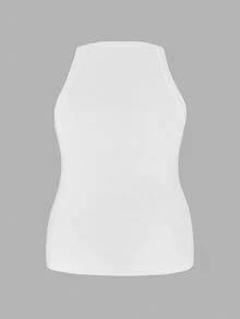 Slaydiva Plus Size Women Solid Color Ribbed Wide Hem Fitted Sports Tank Top, Suitable For Spring & Summer White Black Capri Women's Tank Tops - Multicolor - View 6