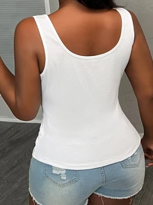 Slaydiva Casual Baggy All-Match White Cami Top With Deep U-Neck And Racerback Women's Plus-Size,School; Teacher; Homecoming Formal Vacation Evening Summer - White - View 2