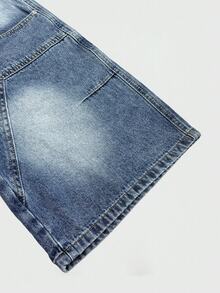 Manfinity EMRG Men's Light Blue Patchwork Denim Loose Wide Leg Shorts, Street Style For Summer, Holiday - Light Wash - View 7