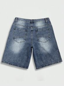 Manfinity EMRG Men's Light Blue Patchwork Denim Loose Wide Leg Shorts, Street Style For Summer, Holiday - Light Wash - View 8