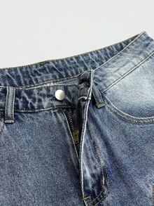 Manfinity EMRG Men's Light Blue Patchwork Denim Loose Wide Leg Shorts, Street Style For Summer, Holiday - Light Wash - View 6
