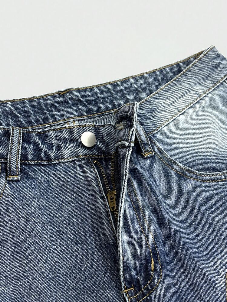 Manfinity EMRG Men's Light Blue Patchwork Denim Loose Wide Leg Shorts, Street Style For Summer, Holiday - Light Wash - View 6