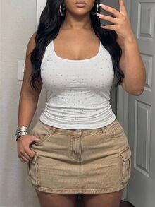 Slaydiva 大尺碼夏季休閒水鑽裝飾背心上衣 - 白色 - 查看 8