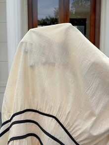 MaterniWear 孕婦簡約條紋拼色鈕扣長袖洋裝 - 杏色 - 查看 8