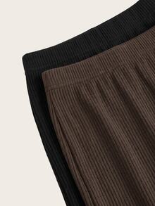 SHEIN LUNE Women's Solid Color Autumn/Winter Casual All-Match Modest Versatile Going Out Business Skirts 2pcs Set Teachers' Day Office Work Black Chocolate Brown - Multicolor - View 4