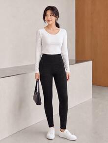 Yumoku Women's Linen Casual Basic Long Pants With Gathered Waist And Ruffle Hem Autumn Clothes Outfit Warm And Soft Gym Homewear Black - Black - View 3