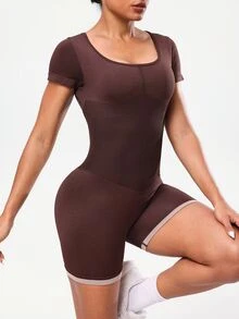 SHEIN Sports Romper Wanita Tanpa Jahitan, Membentuk, Mengangkat, dan Menopang Punggung - Coklat - View 6