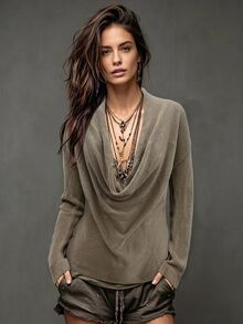 LUMIGAL Sweater Fashion Wanita Lengan Panjang Model Bahu Longgar Warna Polos - Coffee Brown - View 4
