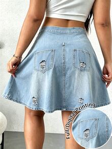 EMERY ROSE Women's Fashion Casual Light Blue High-Waisted Slimming Stretch A-Line Shorts, Suitable For Daily - Multicolor - View 2