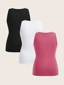 Slaydiva 3件套加大码女式黑色、白色、粉色粗肩带吊带背心，适合夏季穿着 - 彩色 - 查看 2